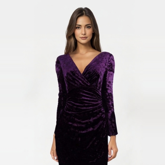 RALPH LAUREN dark purple velvet faux wrap cocktail dress NWT - Picture 4 of 12